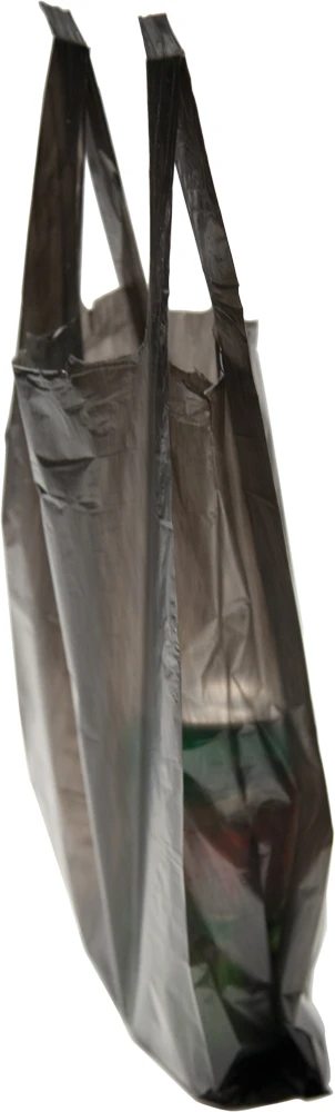 6 x 4 x 15 Black T-Shirt Bags 0.65 Mil Extra Small side gusset 4 inch side gusset of 6 x 4 x 15 Black HDPE Plastic T-Shirt Carry Out Bags