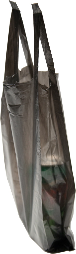 6 x 4 x 15 Black T-Shirt Bags 0.65 Mil Extra Small side gusset 4 inch side gusset of 6 x 4 x 15 Black HDPE Plastic T-Shirt Carry Out Bags