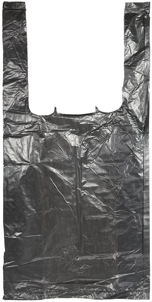 Back of 6 x 3 x 12 Black T-Shirt Bags 0.65 Mil