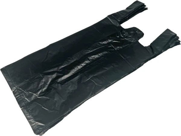 6 x 4 x 15 Black T-Shirt Bags 0.65 Mil Extra Small Group Group of 6 x 4 x 15 Black HDPE Plastic T-Shirt Carry Out Bags