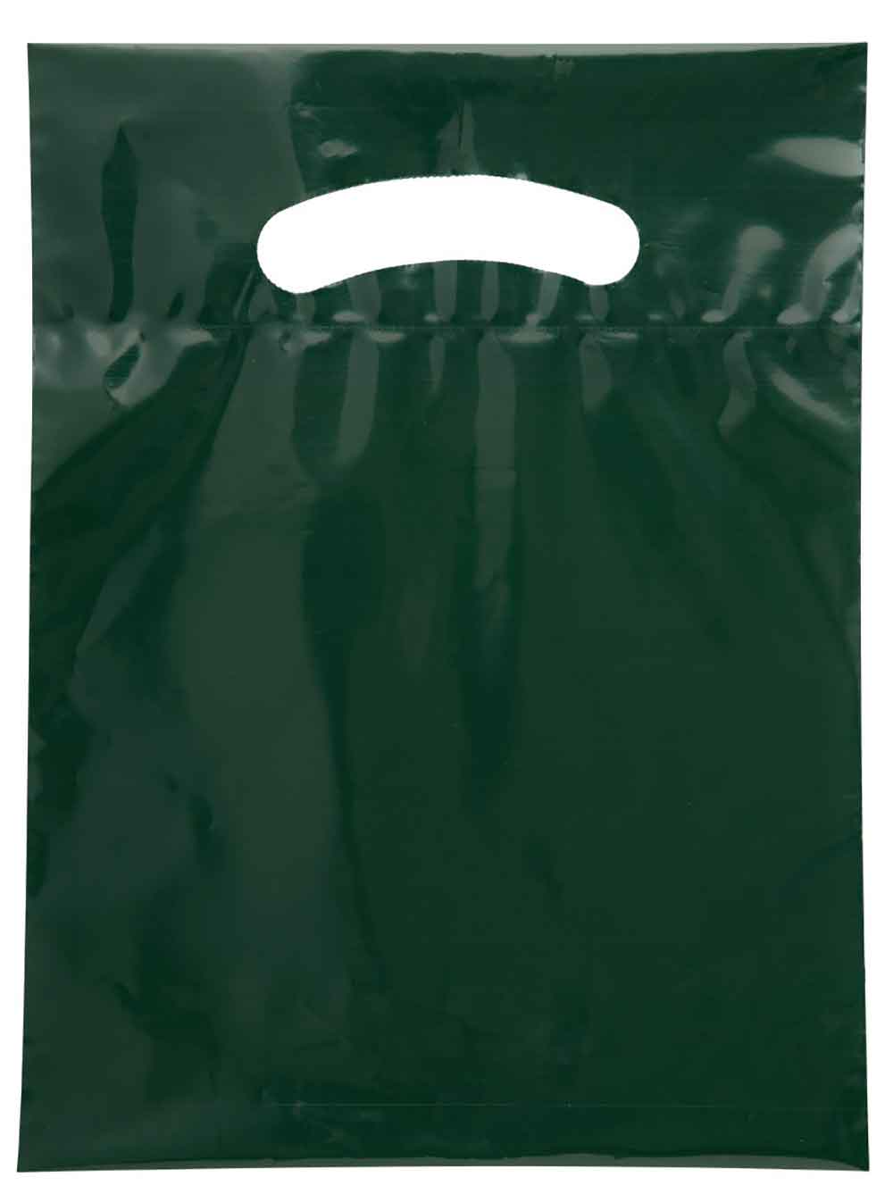 Hunter Green 7.5 x 10 2.5 Mil Fold Over Die Cut Handle Eco Friendly Shopping Bags