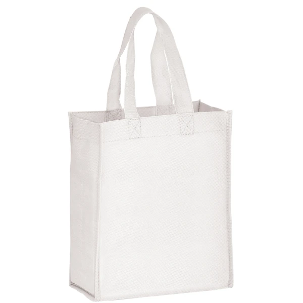 8 x 4 x 10 + 4 White Non Woven Grocery Tote Bag White 8 x 4 x 10 + 4 Non Woven Grocery Tote Bag