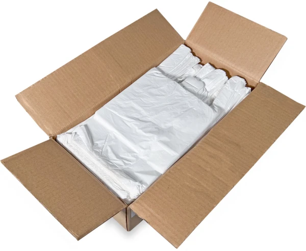 8 x 4 x 16 White T-Shirt Bags 0.65 Mil Small Case Case of 8 x 4 x 16 HDPE Plastic T-Shirt Carry Out Bags
