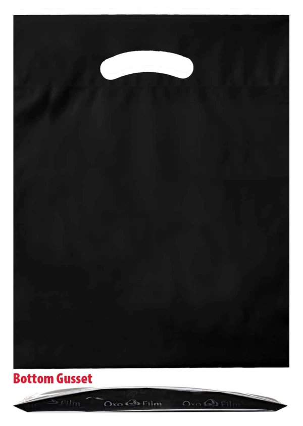 9 x 12 x 2 BG fold over die cut handle bags 9 x 12 plus 2 black fold over die cut handle bags