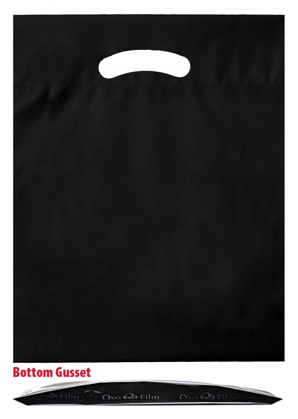 9 x 12 plus 2 black fold over die cut handle bags