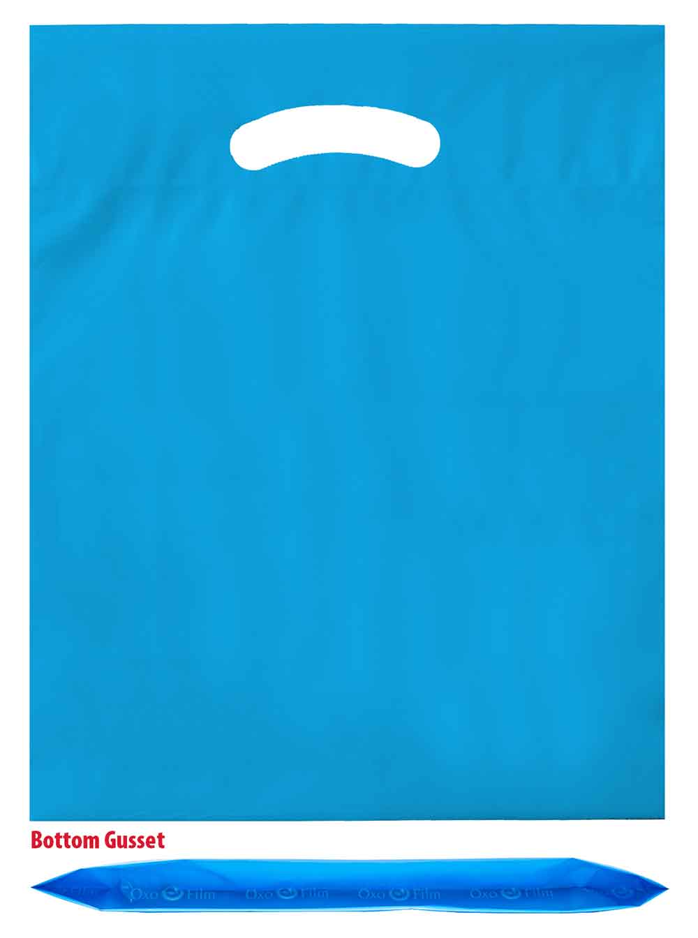 9 x 12 plus 2 blue fold over die cut handle bags