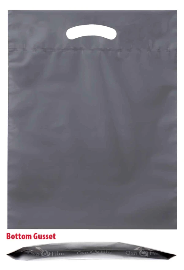 9 x 12 plus 2 gray fold over die cut handle bags