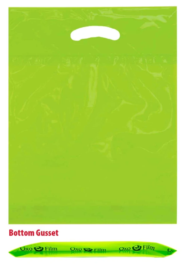 9 x 12 x 2 BG fold over die cut handle bags 9 x 12 plus 2 lime green fold over die cut handle bags