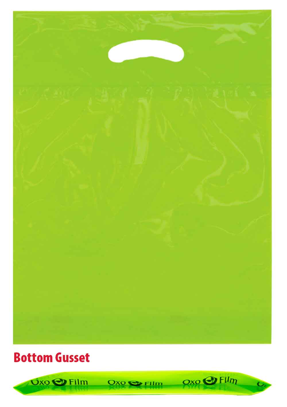 9 x 12 plus 2 lime green fold over die cut handle bags