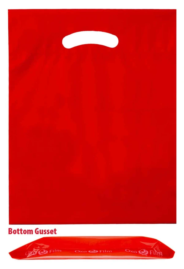 9 x 12 x 2 BG fold over die cut handle bags 9 x 12 plus 2 red fold over die cut handle bags
