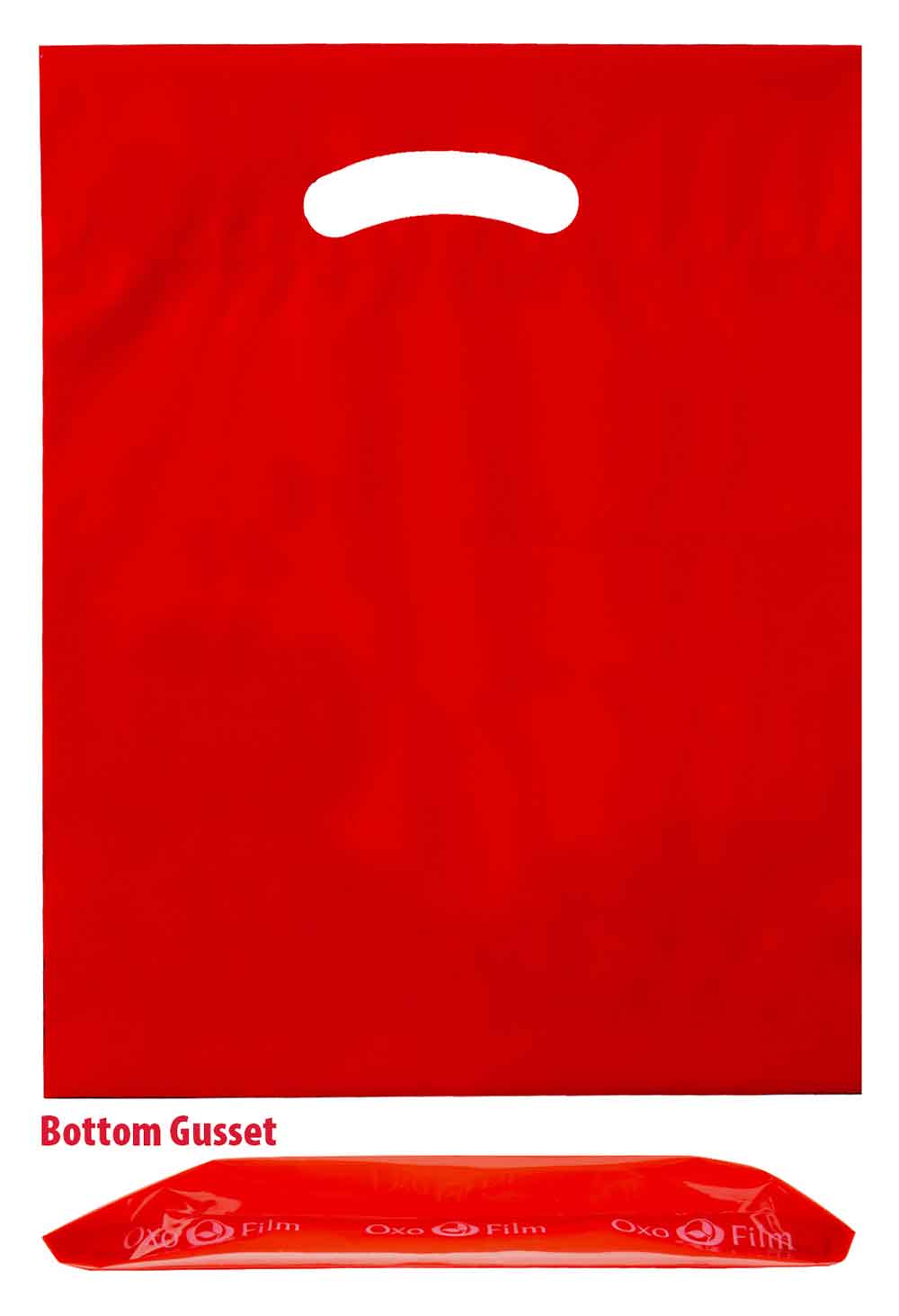 9 x 12 plus 2 red fold over die cut handle bags