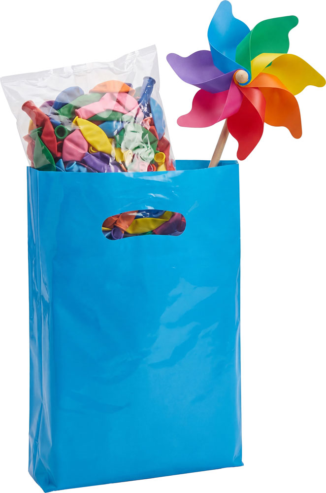 9x13+2 2.5 Mil Blue Fold-Over Reinforced Die Cut Handle Bags