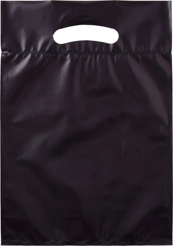 9x13+2 2.5 Mil Black Fold-Over Reinforced Die Cut Handle Bags