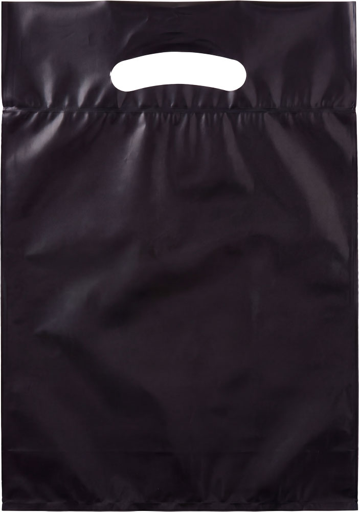 9x13+2 2.5 Mil Black Fold-Over Reinforced Die Cut Handle Bags