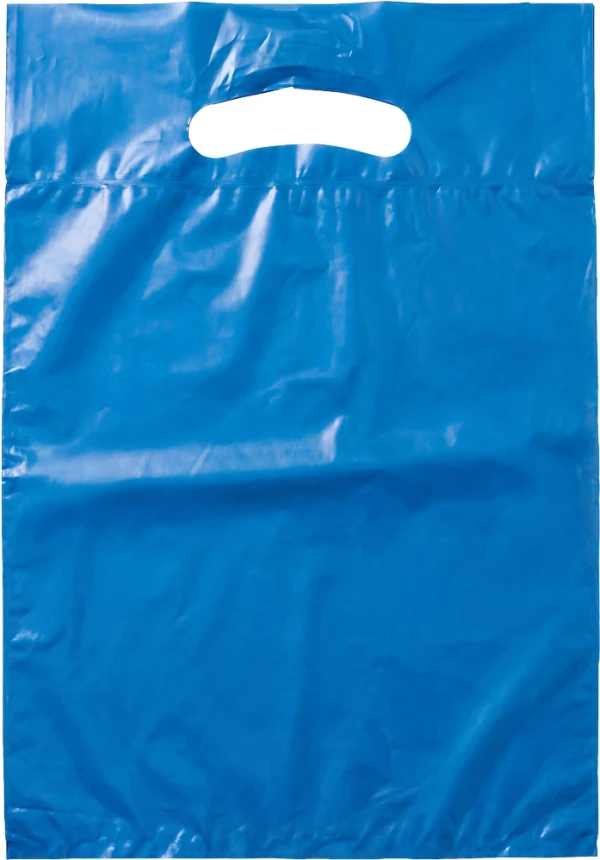 9x13+2 2.5 Mil Blue Fold-Over Reinforced Die Cut Handle Bags