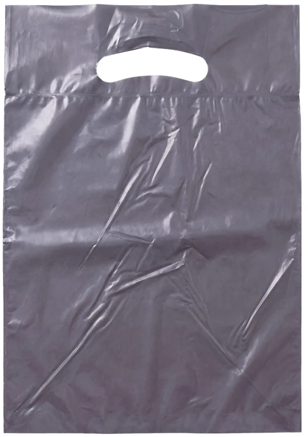 9x13+2 2.5 Mil Gray Retail Shopping Bags 9x13+2 2.5 Mil Gray Fold-Over Reinforced Die Cut Handle Bags
