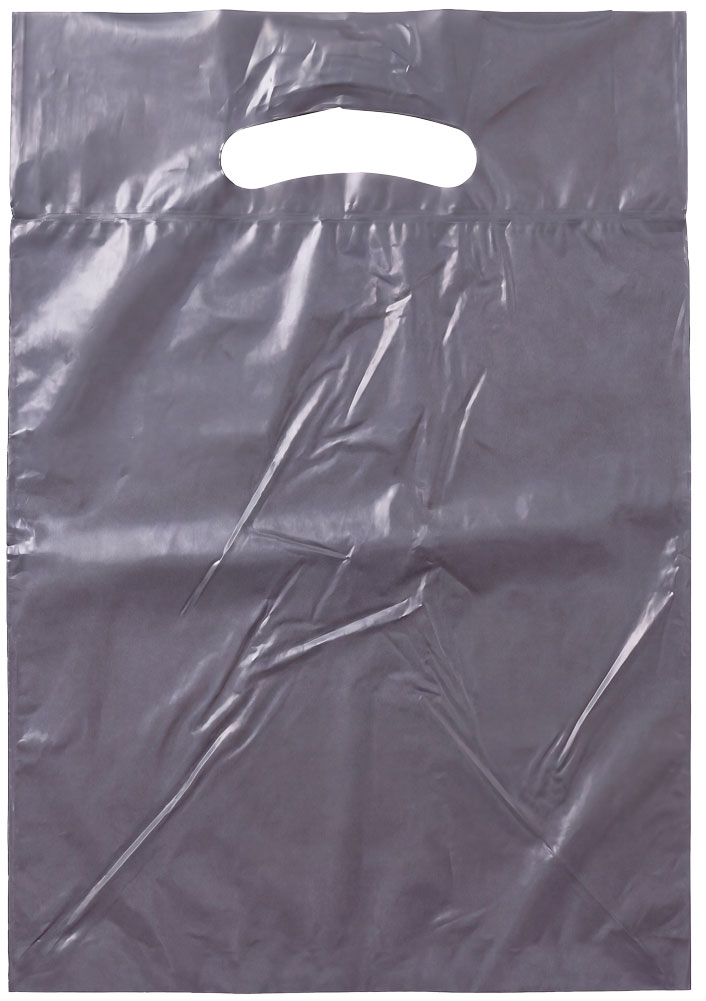 9x13+2 2.5 Mil Gray Fold-Over Reinforced Die Cut Handle Bags