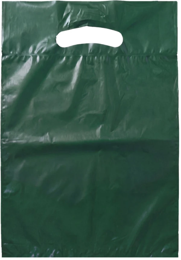 9x13+2 2.5 Mil Hunter Green Retail Shopping Bags Hunter Green Die Cut Handle Bags 9x13+2 2.5 Mil Hunter Green Fold-Over Reinforced Die Cut Handle Bags