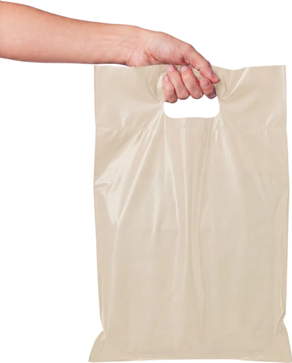 9x13 +2 2.5 Mil Ivory Retail Shopping Bags 9x13 +2 2.5 Mil Ivory Fold-Over Reinforced Die Cut Handle Bags