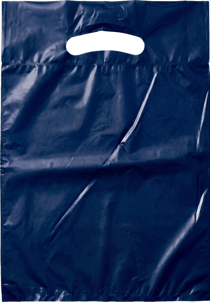 9x13+2 2.5 Mil Navy Fold-Over Reinforced Die Cut Handle Bags
