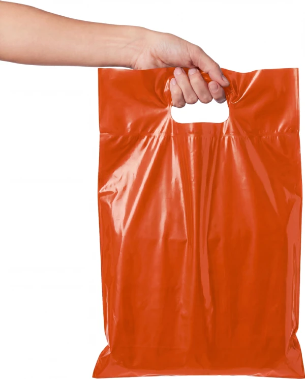 9x13+2 2.5 Mil Orange Retail Shopping Bags 9x13+2 2.5 Mil Orange Fold-Over Reinforced Die Cut Handle Bags