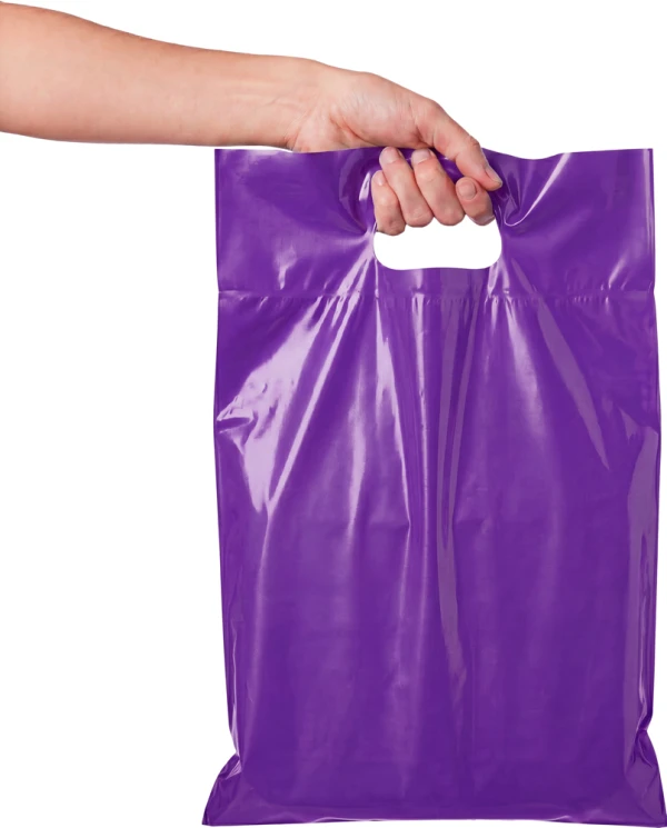 9x13+2 2.5 Mil Purple Fold-Over Reinforced Die Cut Handle Bags