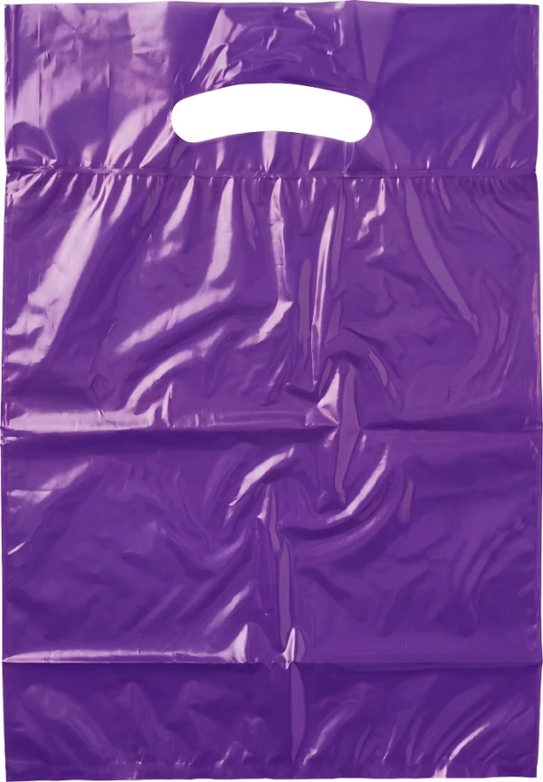 9x13+2 2.5 Mil Purple Fold-Over Reinforced Die Cut Handle Bags