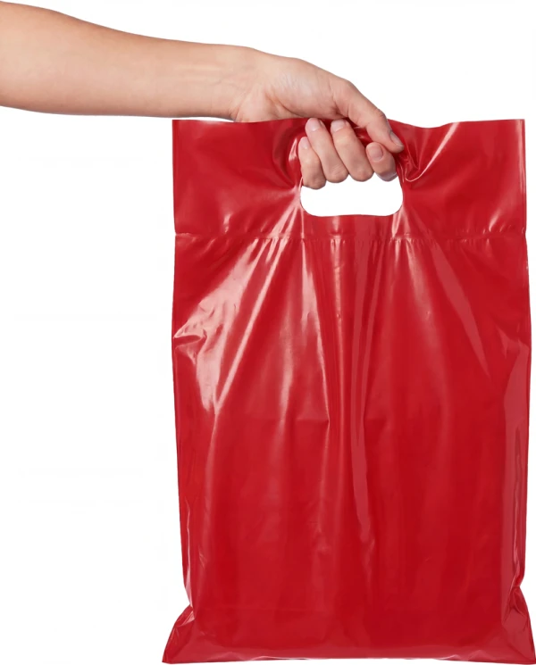 9x13+2 2.5 Mil Red Fold-Over Reinforced Die Cut Handle Bags