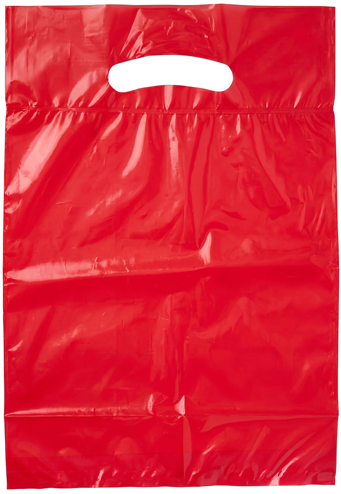 9x13+2 2.5 Mil Red Fold-Over Reinforced Die Cut Handle Bags