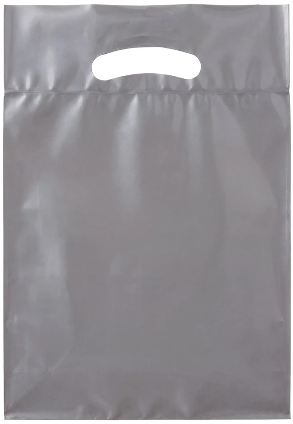 9x13+2 2.5 Mil Silver Retail Shopping Bags 9x13+2 2.5 Mil Silver Fold-Over Reinforced Die Cut Handle Bags