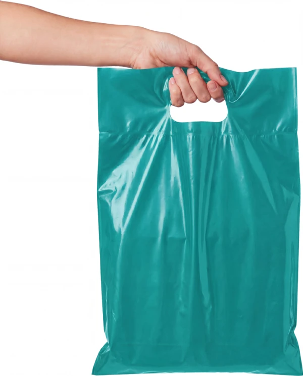9 x 13 +2 2.5 Mil Teal Retail Shopping Bags 9 x 13 +2 2.5 Mil Teal Fold-Over Reinforced Die Cut Handle Bags