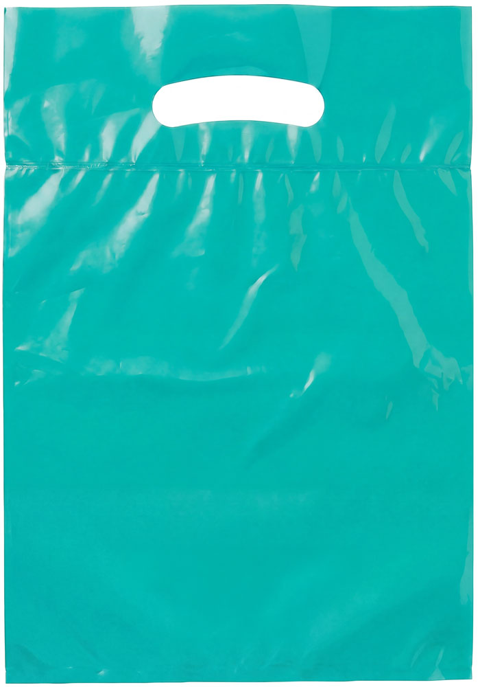 9 x 13 +2 2.5 Mil Teal Fold-Over Reinforced Die Cut Handle Bags