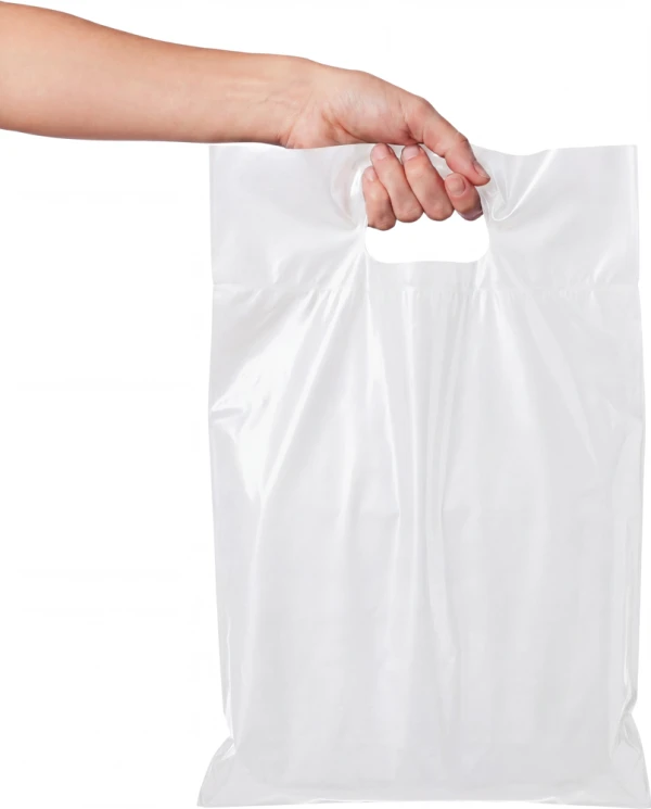 9x13 2.5 Mil White Fold-Over Reinforced Die Cut Handle Bags