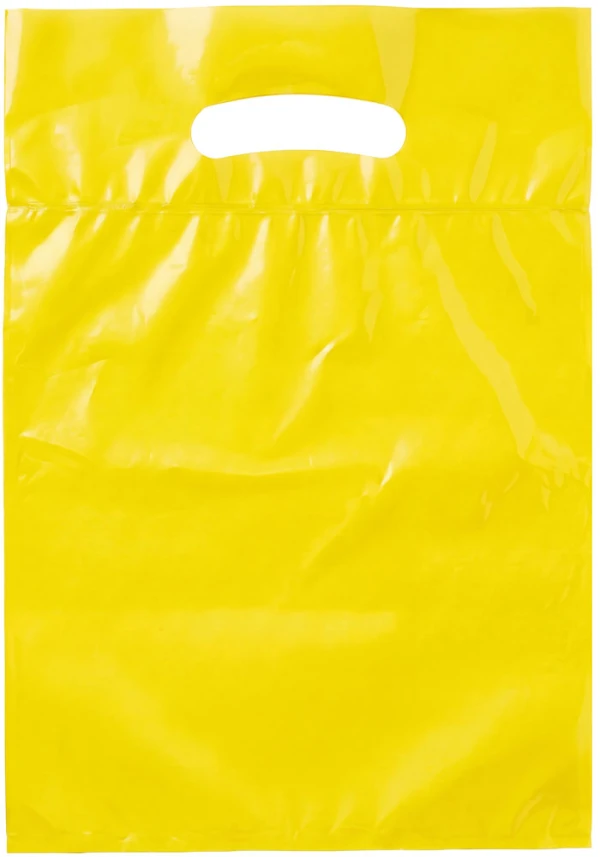 9x13 +2 2.5 Mil Yellow Retail Shopping Bags 9x13+2 2.5 Mil Yellow Fold-Over Reinforced Die Cut Handle Bags