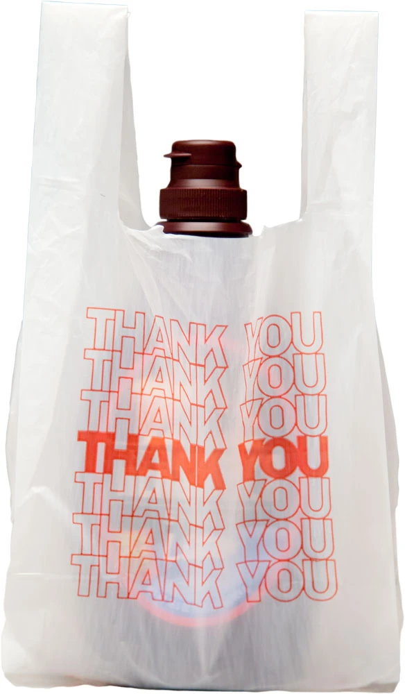 6 x 4 x 15 White Thank You Bags with chocolate syrup bottle