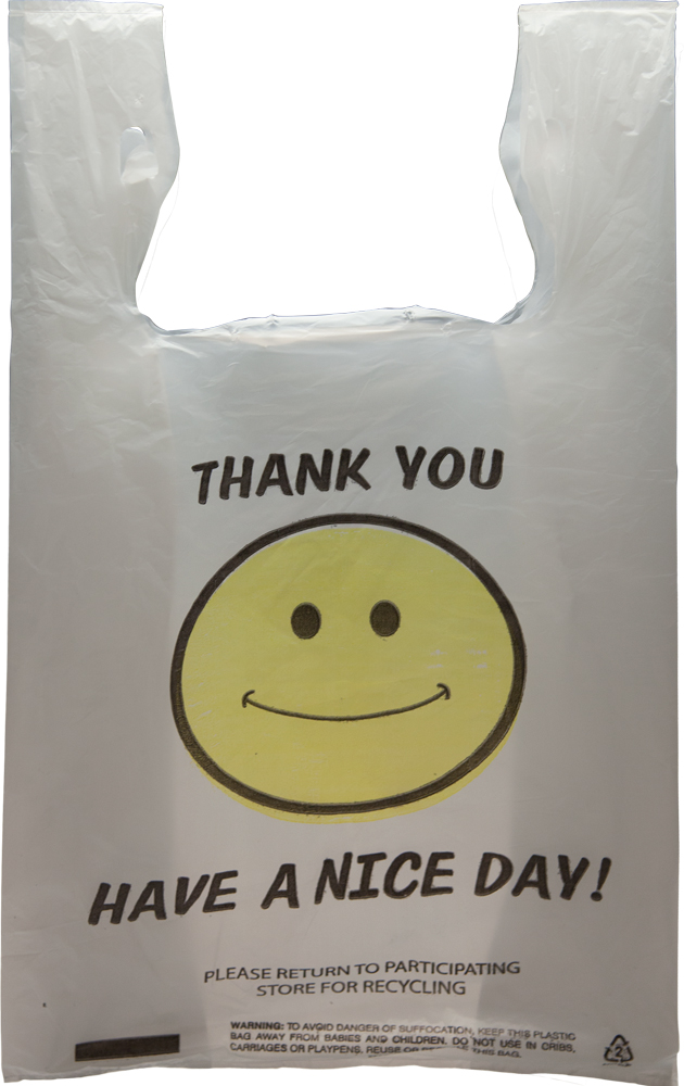 International Plastics MB-T-22SM 0.16 White HD with Smiley Face Thank You Shopping Bags - Case of 800