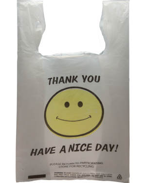 Details about   Heavy Duty Smiley T-Shirt Bag Thank You Plastic Carry Out Bags 11.5"x 6"x 23" 