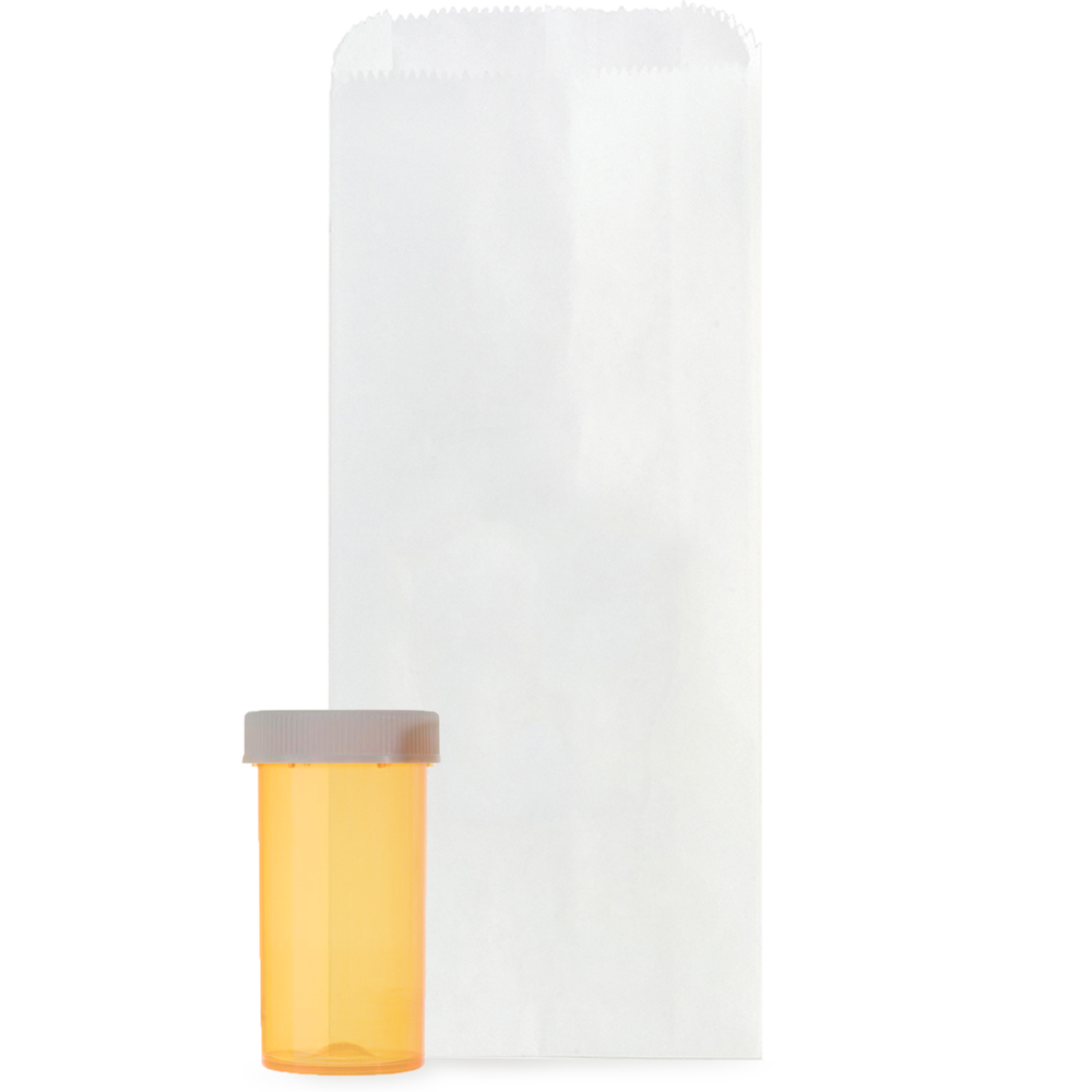 White Kraft Prescription Bags - 5 in x 2 in x 12 in