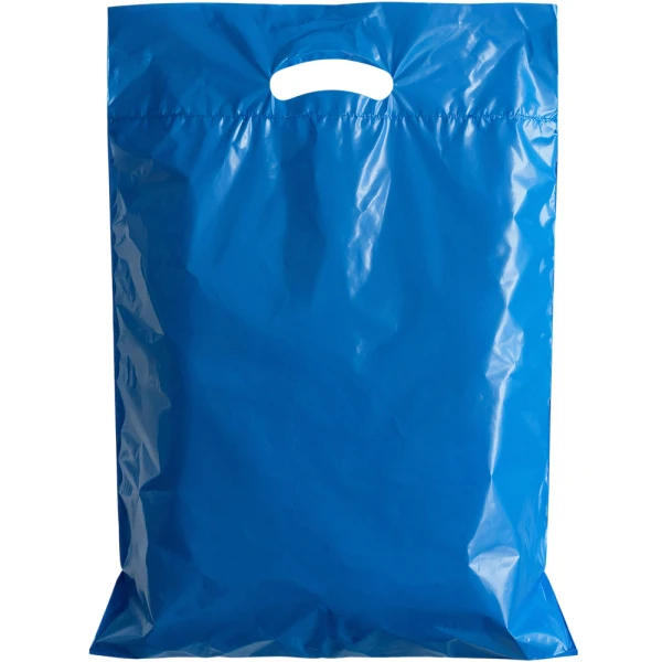 15x19+3 2.5 Mil Blue Retail Shopping Bags 15 x 19 + 3 2.5 Mil Blue Fold-Over Reinforced Die Cut Handle Bags