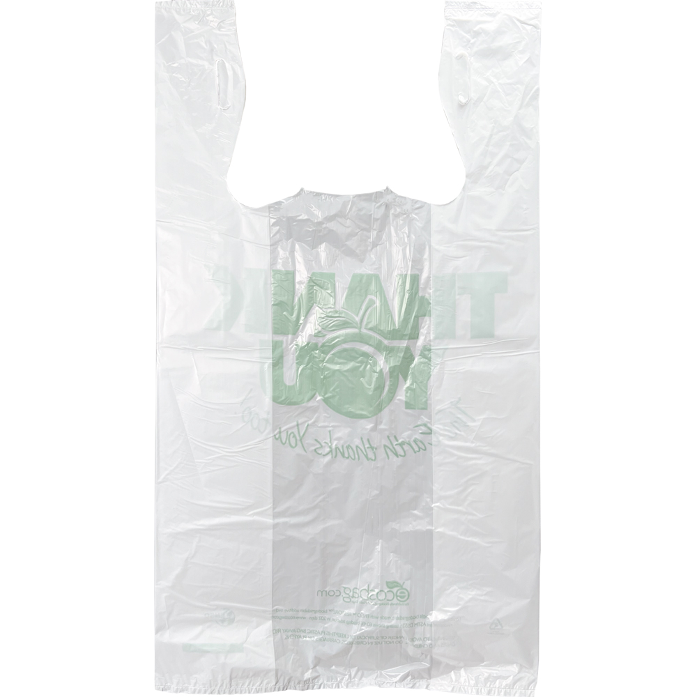 Back of 11.5 x 6.5 x 21 Earth Friendly HDPE Plastic Thank You Take Out Bags