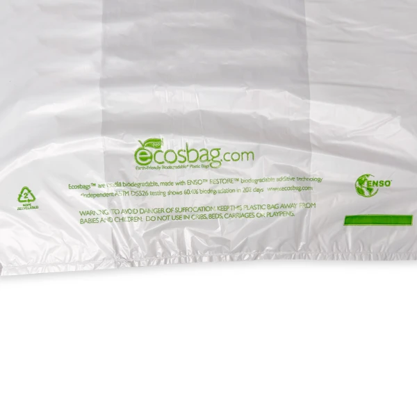 Earth Friendly 11.5 x 21 Thank You Bags Bottom Print Close up of 11.5 x 6.5 x 21 Earth Friendly HDPE Plastic Thank You Take Out Bags Bottom Print