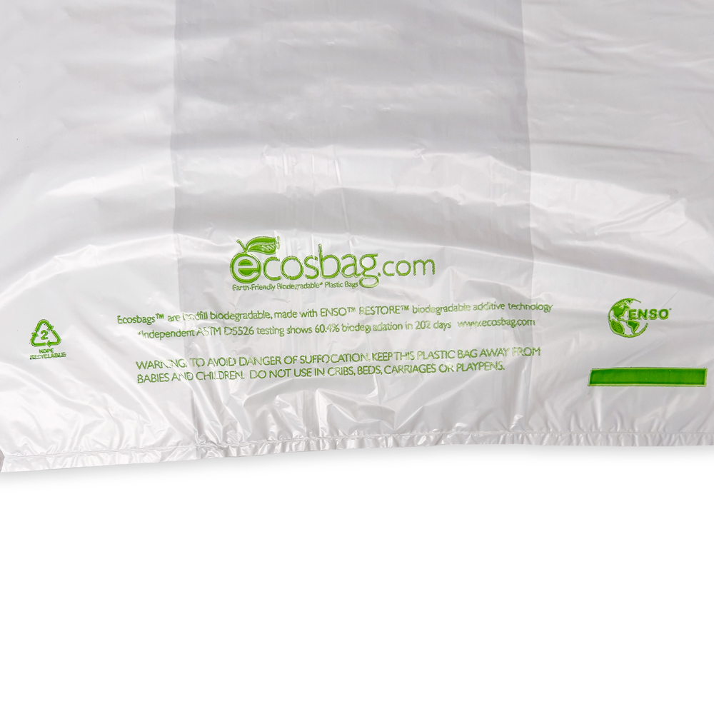 Close up of 11.5 x 6.5 x 21 Earth Friendly HDPE Plastic Thank You Take Out Bags Bottom Print