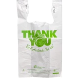 Front of 11.5 x 6.5 x 21 Earth Friendly HDPE Plastic Thank You Take Out Bags