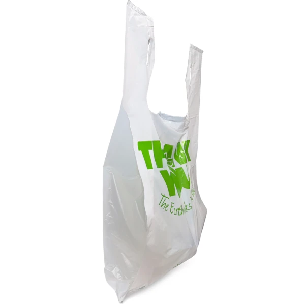 Earth Friendly 11.5 x 21 Thank You Bags Side Gusset Side Gusset of 11.5 x 6.5 x 21 Earth Friendly HDPE Plastic Thank You Take Out Bags