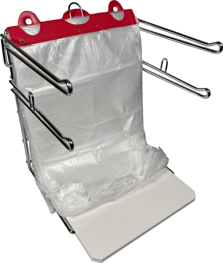1/6 Barrel Grocery Bag Dispenser Rack wiht Bags on Header
