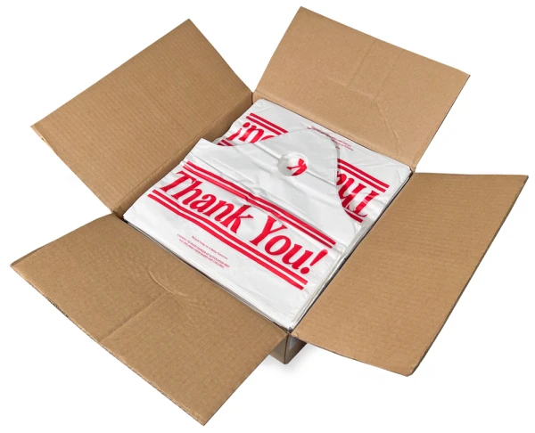 12 x 13 + 5 Wave Top Thank You Carry Out Bag Case Case of 12 x 13 + 5 Bottom Gusset Wave Top Thank You Bag