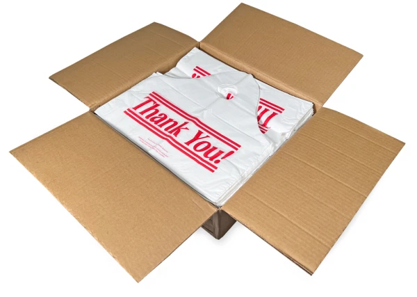 15 x 14 + 5 Wave Top Thank You Carry Out Bag Case Case of 15 x 14 + 5 Bottom Gusset Wave Top Thank You Bag