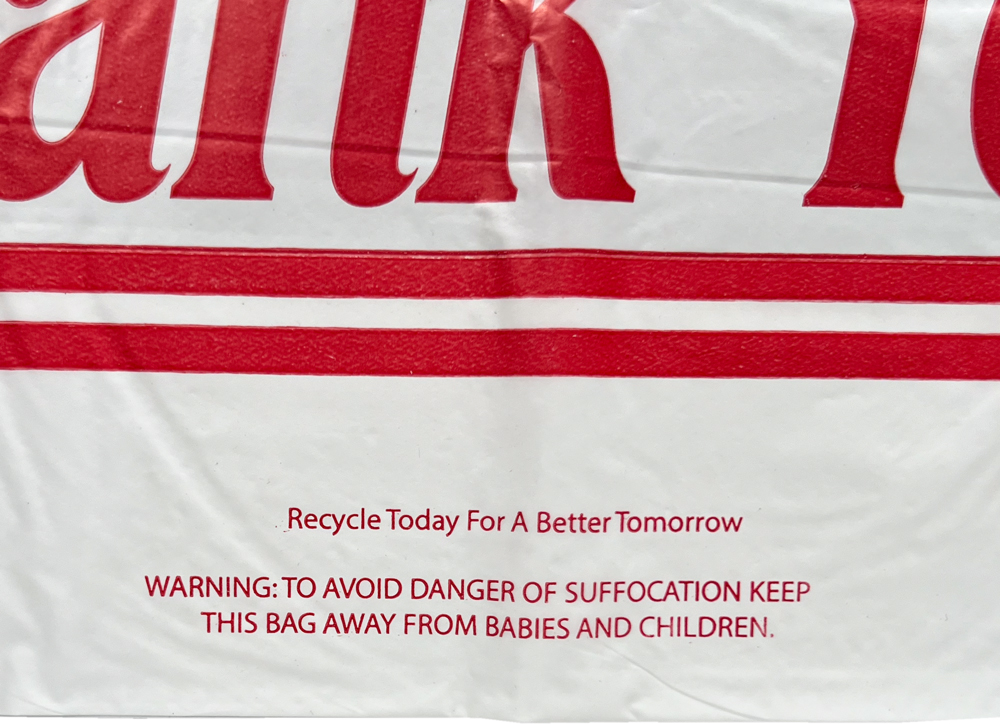 Suffocation Warning and Recycle Staement 15 x 14 + 5 Bottom Gusset Wave Top Thank You Bag