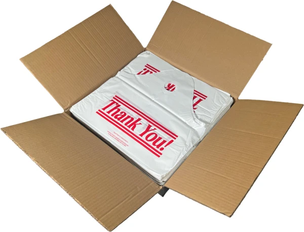 16 x 16 + 8 Wave Top Thank You Carry Out Bag Case Case of 16 x 16 + 8 Bottom Gusset Wave Top Thank You Bag