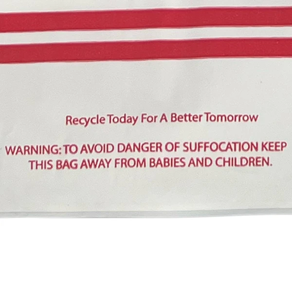 16 x 16 + 8 Wave Top Thank You Carry Out Bag Suffocation Warning Bottom Gusset of 16 x 16 + 8 Bottom Gusset Wave Top Thank You Bag
